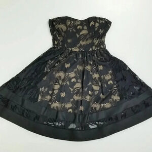January 7 Size Large Juniors Black Lace Overlay Tan Inner Lining Strapless Dress